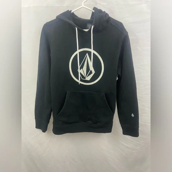 Volcom Hoodie Mens Size Small Black Sweatshirt Pullover Skate Surf Big Logo - Picture 1 of 7